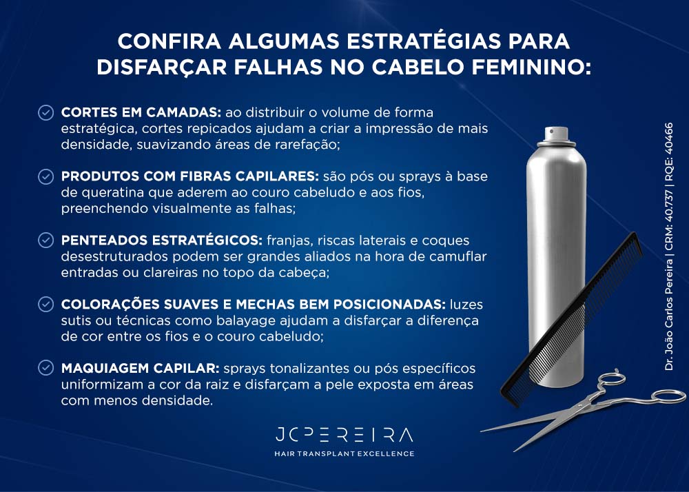 Confira algumas estratégias para disfarçar falhas no cabelo feminino Confira algumas estratégias para disfarçar falhas no cabelo feminino.